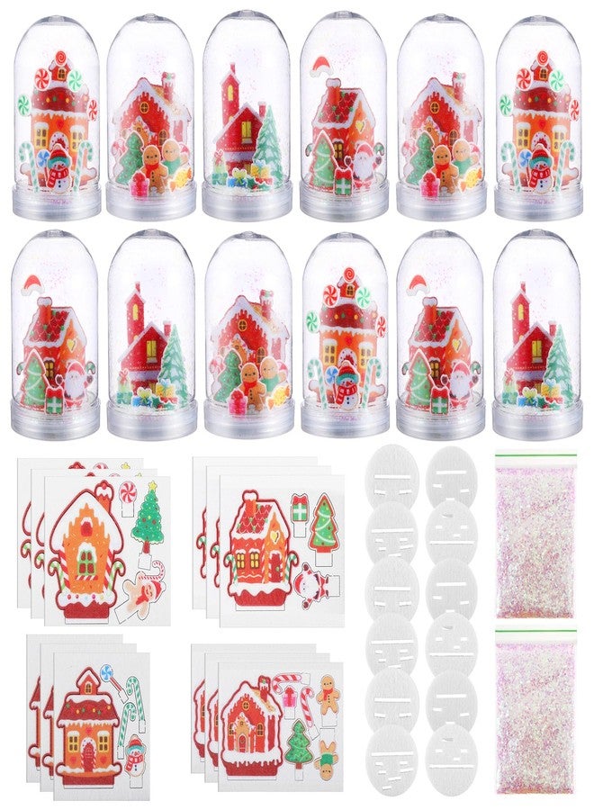 Yuntau 12 Set Christmas Gingerbread House Snow Globe Craft Kit for Kids Make Your Own Gingerbread House Snow Globes Holiday Glitter Making Kit Plastic DIY Kit for Home Activities - Image 1